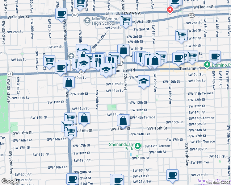 map of restaurants, bars, coffee shops, grocery stores, and more near 2270 Southwest 11th Street in Miami