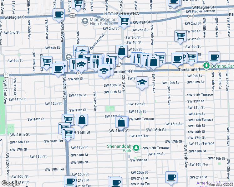 map of restaurants, bars, coffee shops, grocery stores, and more near 2270 Southwest 11th Street in Miami