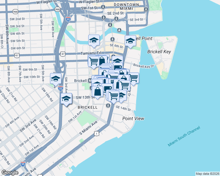 map of restaurants, bars, coffee shops, grocery stores, and more near in Miami