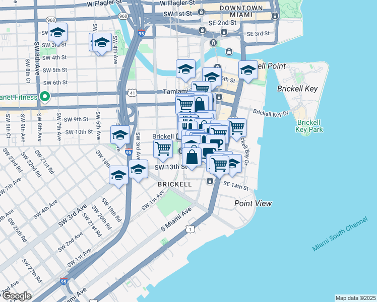 map of restaurants, bars, coffee shops, grocery stores, and more near 79 Southwest 12th Street in Miami