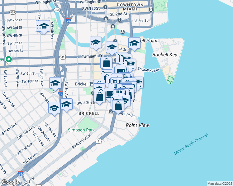map of restaurants, bars, coffee shops, grocery stores, and more near in Miami