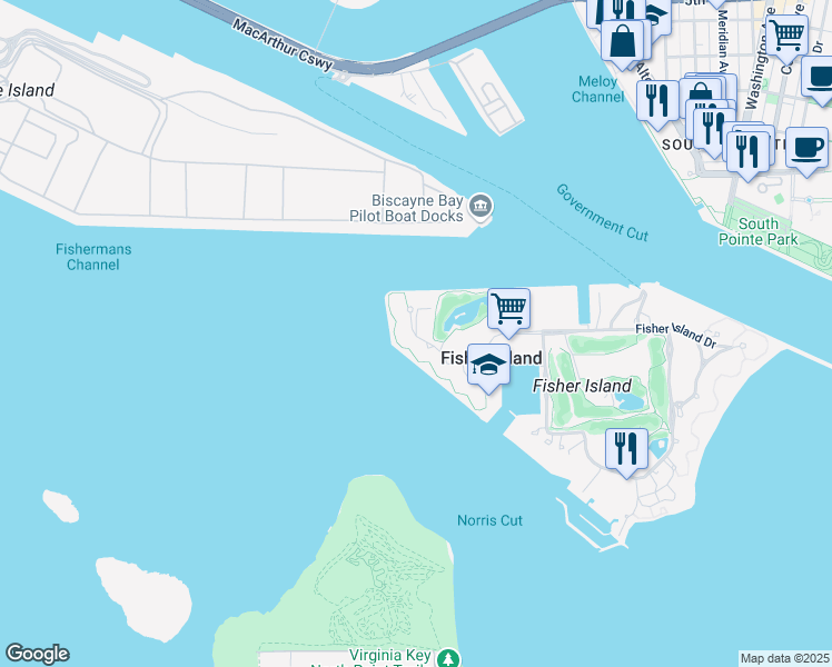 map of restaurants, bars, coffee shops, grocery stores, and more near 7021 Fisher Island Drive in Miami Beach