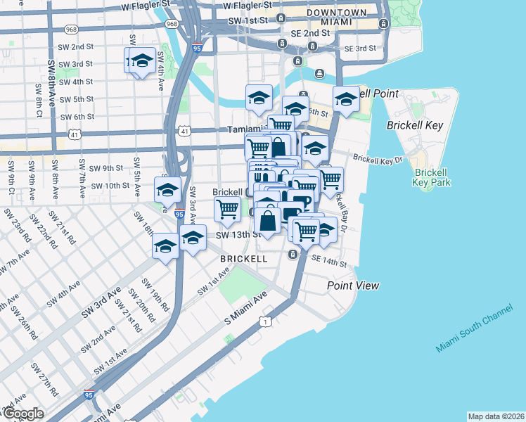 map of restaurants, bars, coffee shops, grocery stores, and more near 79 Southwest 12th Street in Miami