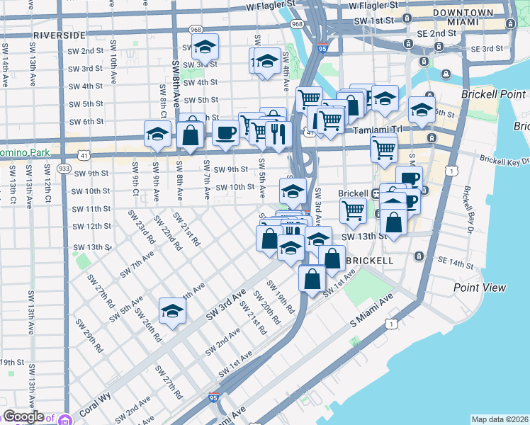 map of restaurants, bars, coffee shops, grocery stores, and more near in Miami