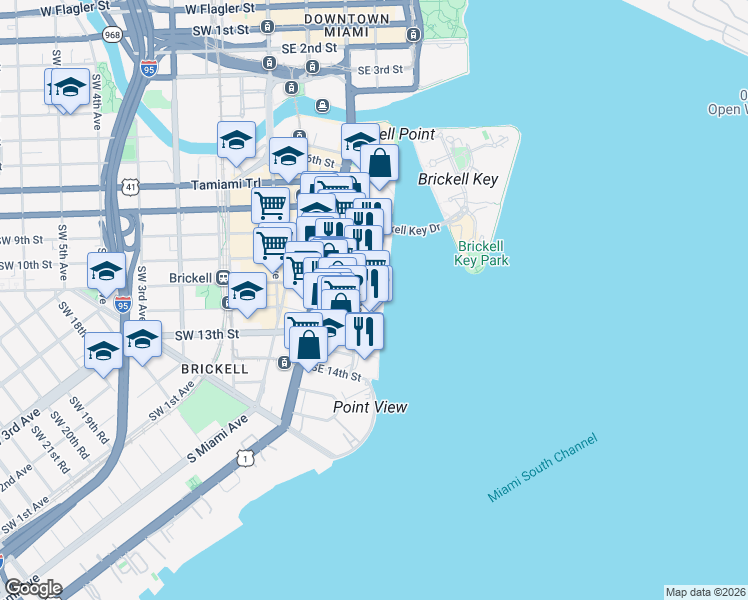 map of restaurants, bars, coffee shops, grocery stores, and more near 655 Southwest 19th Road in Miami