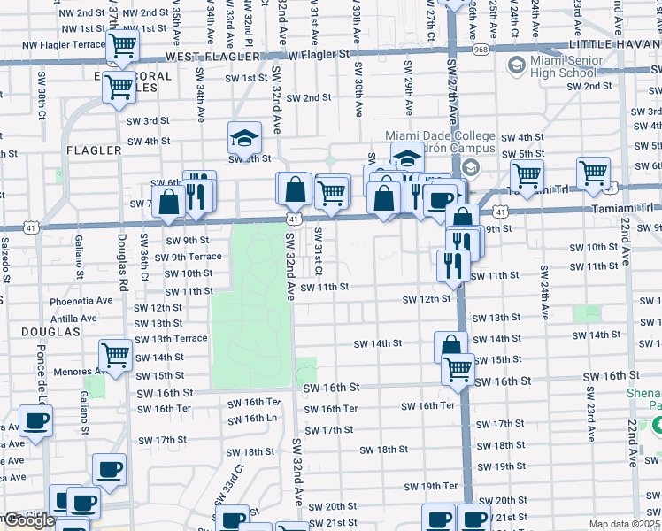 map of restaurants, bars, coffee shops, grocery stores, and more near 923 Southwest 31st Court in Miami