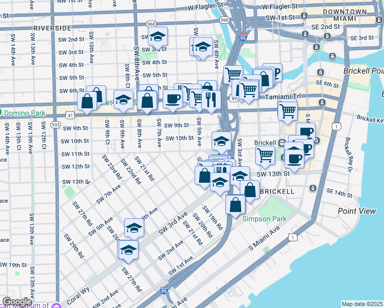 map of restaurants, bars, coffee shops, grocery stores, and more near 1840 Southwest 5th Avenue in Miami