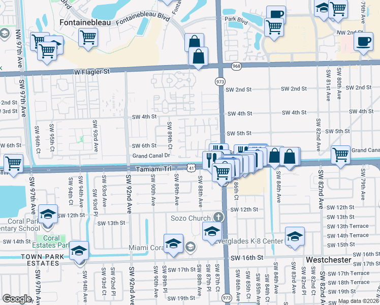 map of restaurants, bars, coffee shops, grocery stores, and more near 636 Southwest 88th Place East in Miami