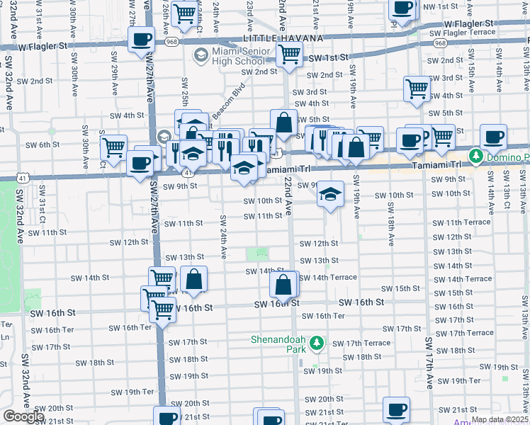 map of restaurants, bars, coffee shops, grocery stores, and more near 2271 Southwest 11th Street in Miami