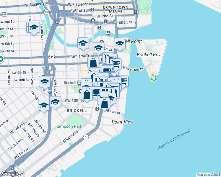 map of restaurants, bars, coffee shops, grocery stores, and more near in Miami