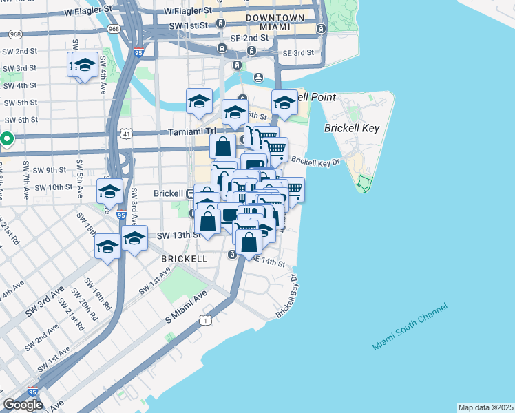 map of restaurants, bars, coffee shops, grocery stores, and more near in Miami