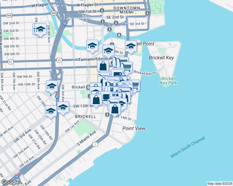 map of restaurants, bars, coffee shops, grocery stores, and more near in Miami