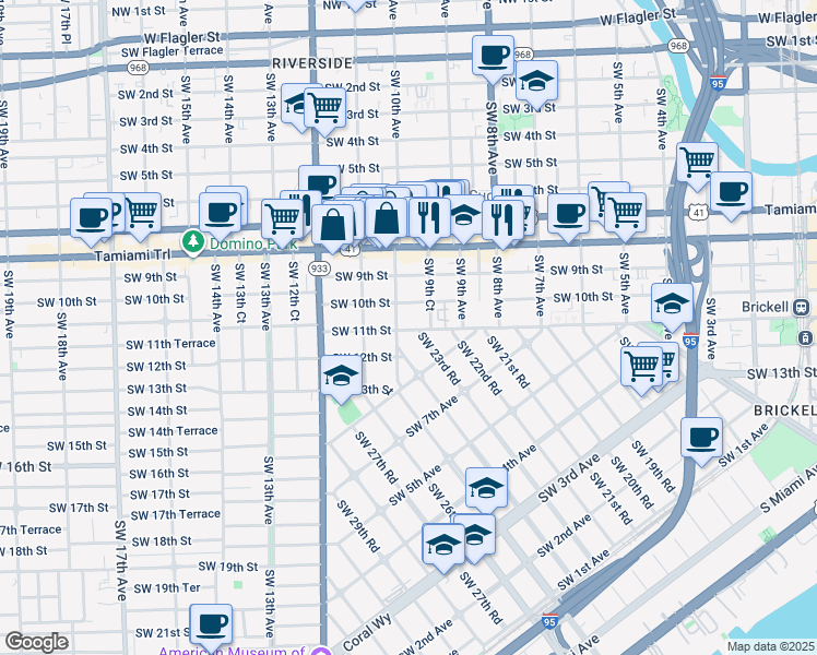 map of restaurants, bars, coffee shops, grocery stores, and more near 1029 Southwest 24th Road in Miami