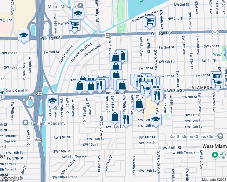 map of restaurants, bars, coffee shops, grocery stores, and more near in Miami