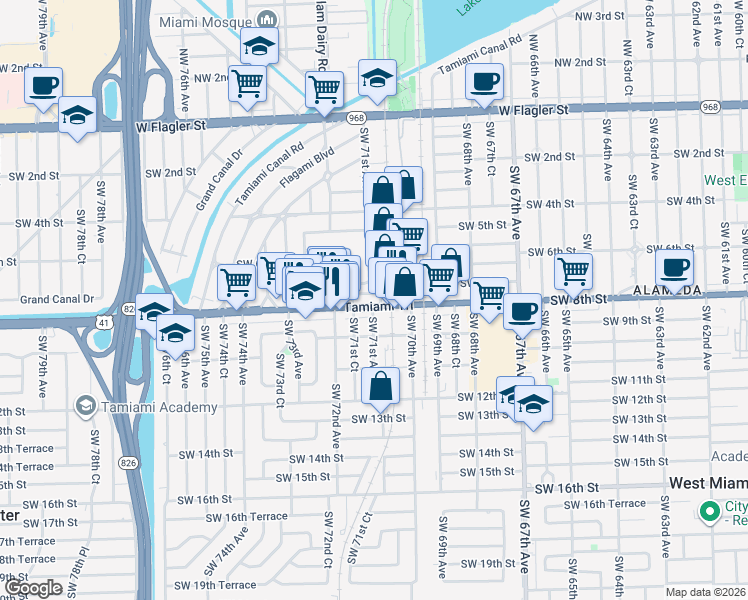 map of restaurants, bars, coffee shops, grocery stores, and more near in Miami