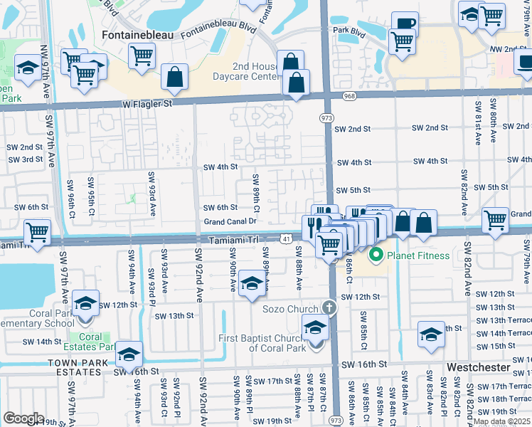 map of restaurants, bars, coffee shops, grocery stores, and more near 8924 Southwest 6th Lane in Miami