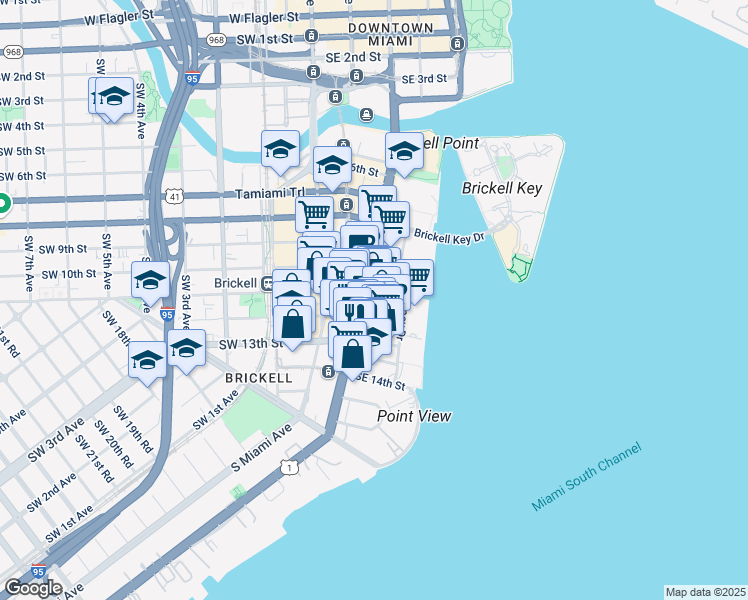 map of restaurants, bars, coffee shops, grocery stores, and more near 1101 Brickell Avenue in Miami