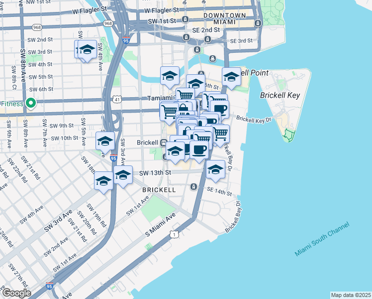 map of restaurants, bars, coffee shops, grocery stores, and more near in Miami
