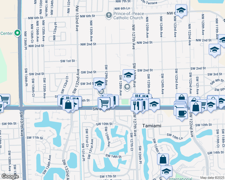 map of restaurants, bars, coffee shops, grocery stores, and more near 295 Southwest 129th Avenue in Miami