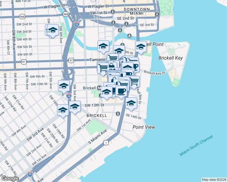 map of restaurants, bars, coffee shops, grocery stores, and more near in Miami