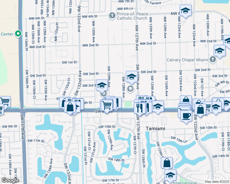 map of restaurants, bars, coffee shops, grocery stores, and more near 295 Southwest 129th Avenue in Miami