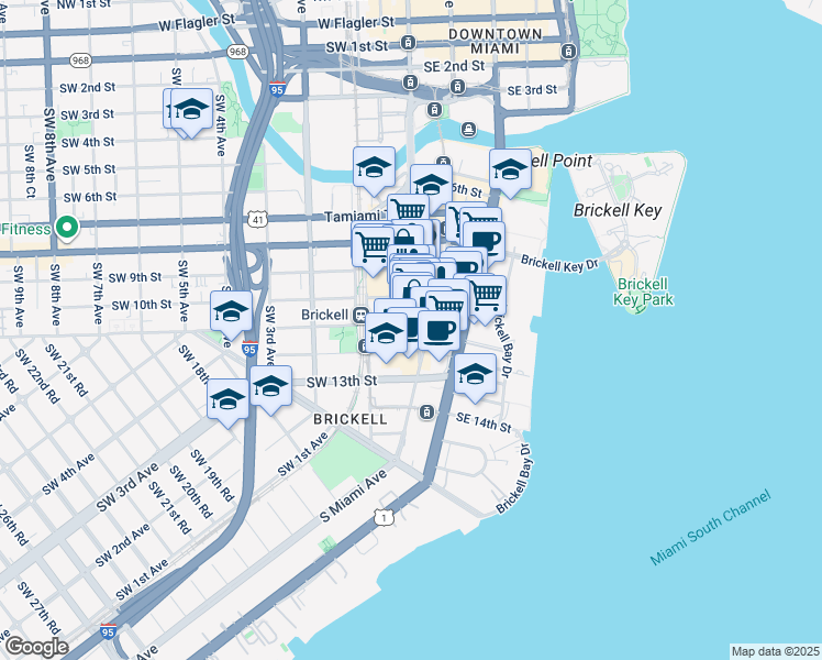 map of restaurants, bars, coffee shops, grocery stores, and more near in Miami