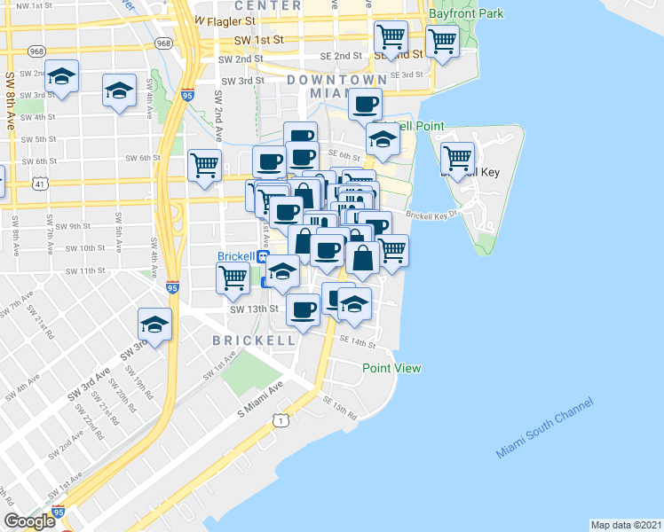 map of restaurants, bars, coffee shops, grocery stores, and more near None in Miami