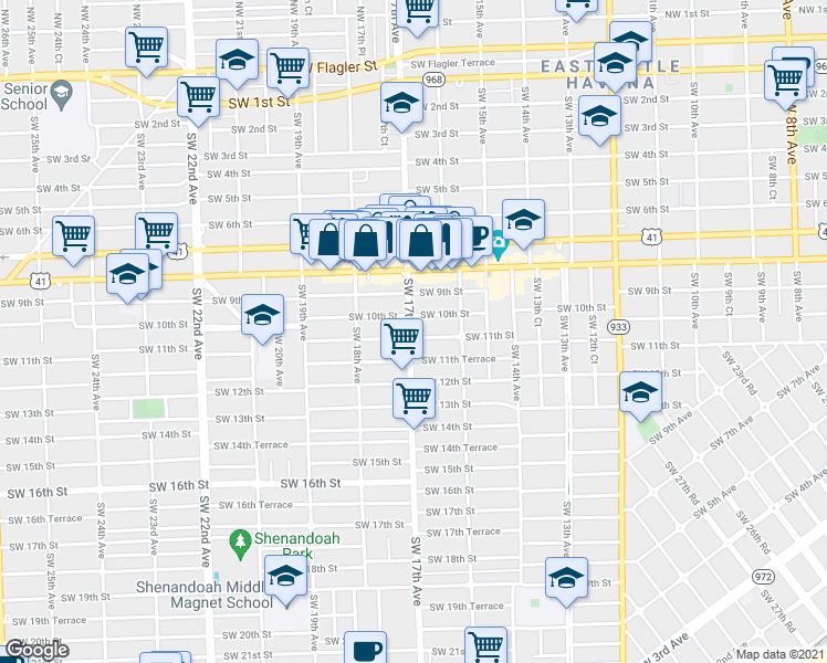 map of restaurants, bars, coffee shops, grocery stores, and more near 1724 Southwest 10th Street in Miami