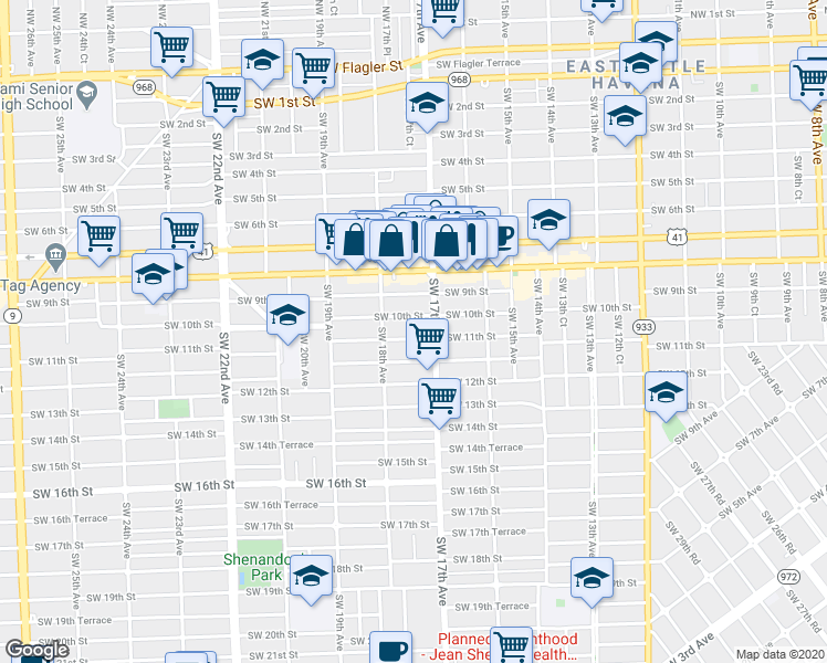 map of restaurants, bars, coffee shops, grocery stores, and more near 1724 Southwest 10th Street in Miami