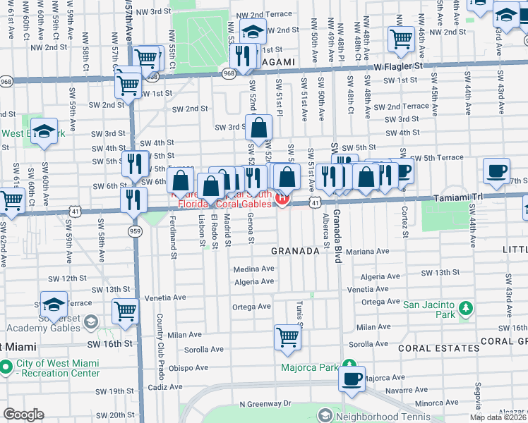map of restaurants, bars, coffee shops, grocery stores, and more near in Miami