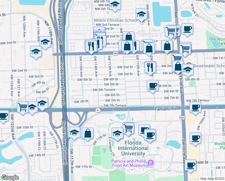 map of restaurants, bars, coffee shops, grocery stores, and more near 506 Southwest 113th Avenue in Miami