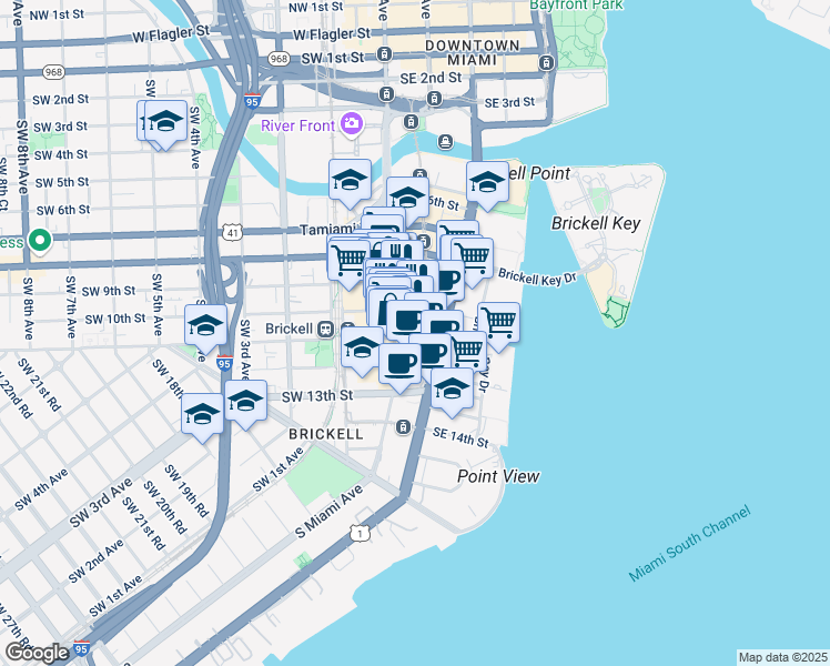 map of restaurants, bars, coffee shops, grocery stores, and more near in Miami
