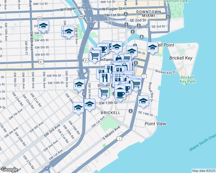 map of restaurants, bars, coffee shops, grocery stores, and more near in Miami
