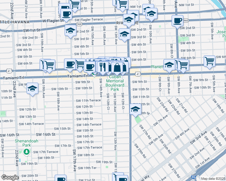 map of restaurants, bars, coffee shops, grocery stores, and more near 1314 Southwest 10th Street in Miami