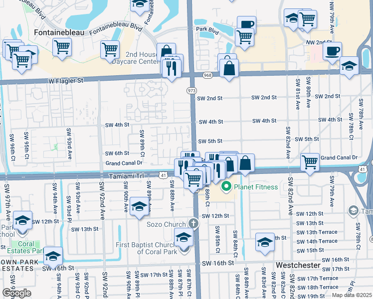 map of restaurants, bars, coffee shops, grocery stores, and more near 509 Southwest 87th Place in Miami