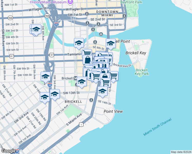 map of restaurants, bars, coffee shops, grocery stores, and more near None in Miami
