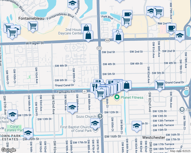 map of restaurants, bars, coffee shops, grocery stores, and more near 509 Southwest 87th Place in Miami