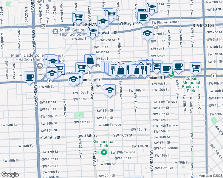 map of restaurants, bars, coffee shops, grocery stores, and more near 919 Southwest 20th Avenue in Miami