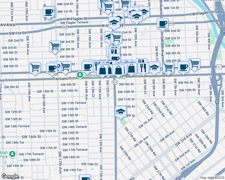 map of restaurants, bars, coffee shops, grocery stores, and more near 1171 Southwest 10th Street in Miami