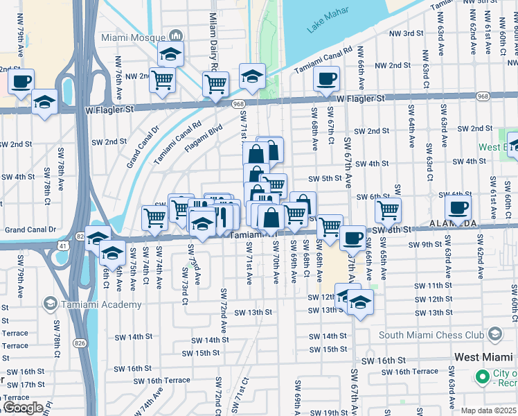 map of restaurants, bars, coffee shops, grocery stores, and more near 631 Southwest 71st Court in Miami