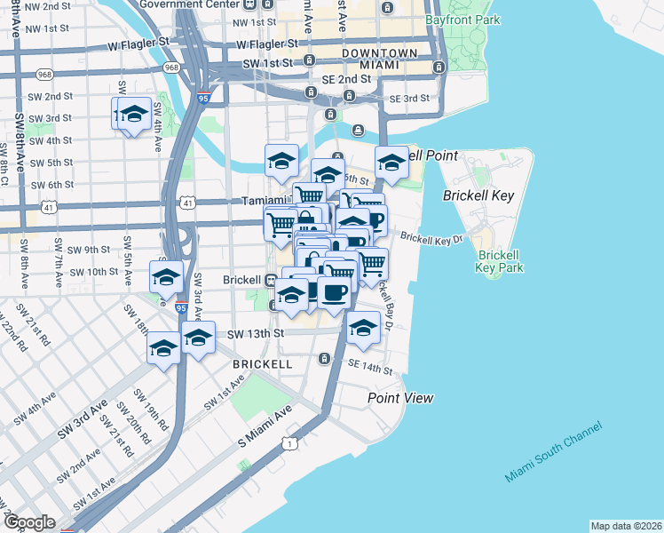 map of restaurants, bars, coffee shops, grocery stores, and more near in Miami