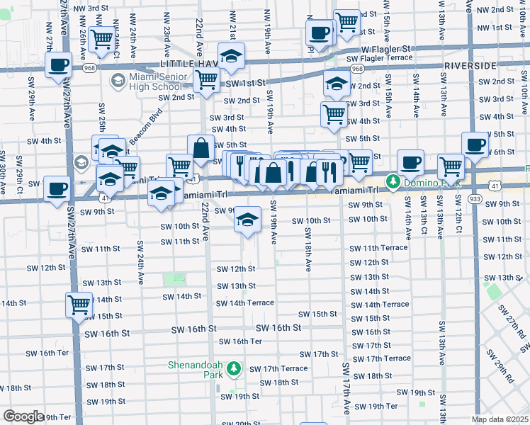 map of restaurants, bars, coffee shops, grocery stores, and more near 1935 Southwest 10th Street in Miami