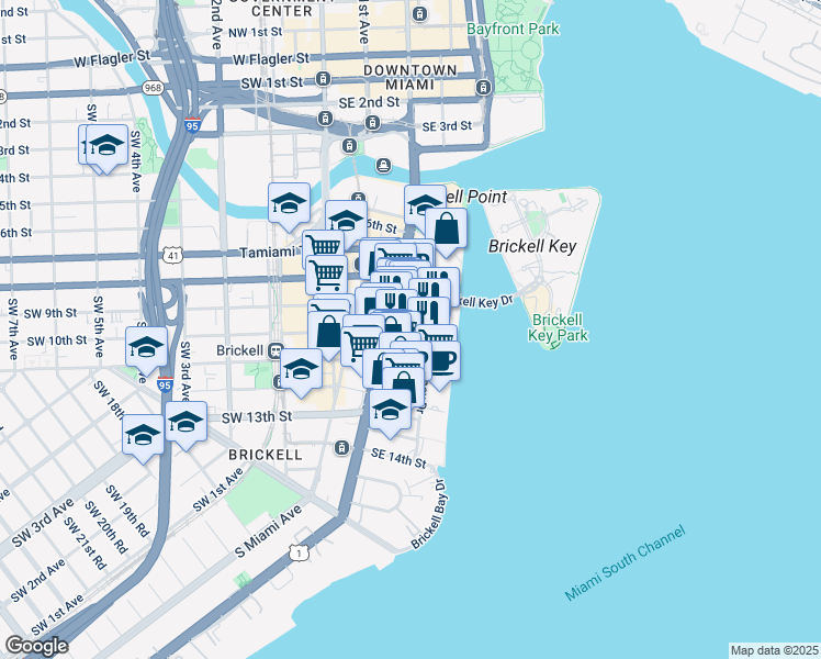 map of restaurants, bars, coffee shops, grocery stores, and more near 919 Brickell Avenue in Miami