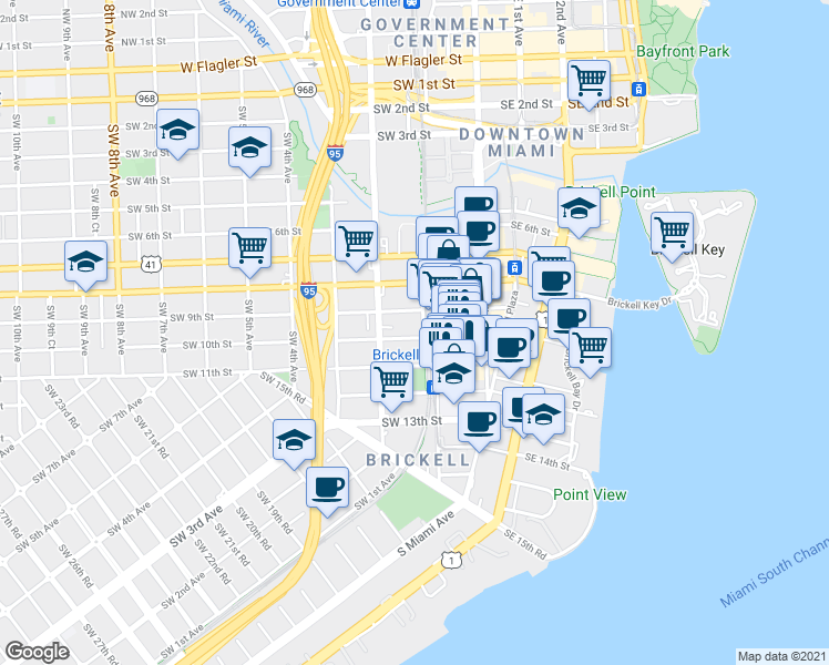 map of restaurants, bars, coffee shops, grocery stores, and more near in Miami