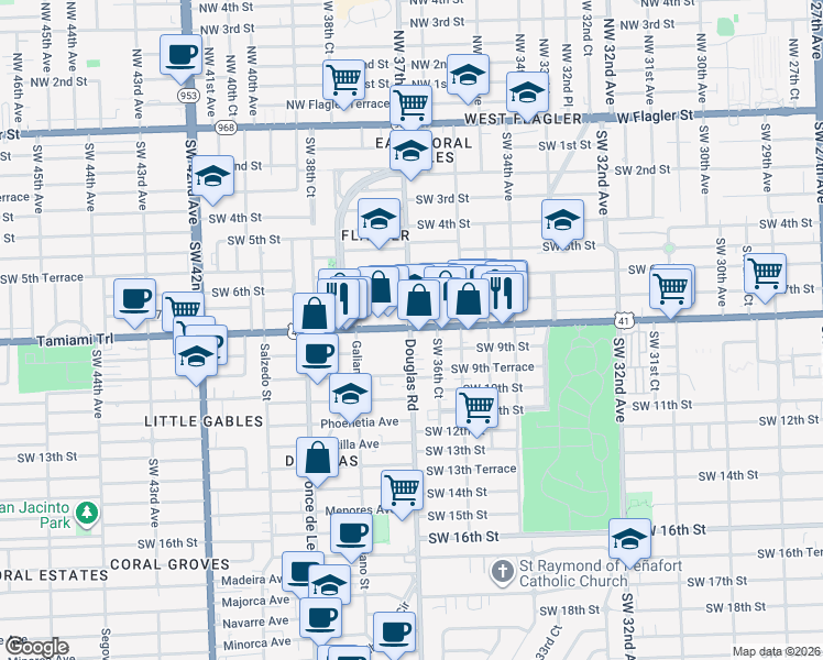 map of restaurants, bars, coffee shops, grocery stores, and more near in Miami