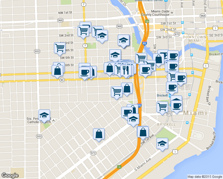map of restaurants, bars, coffee shops, grocery stores, and more near 558 Southwest 10th Street in Miami