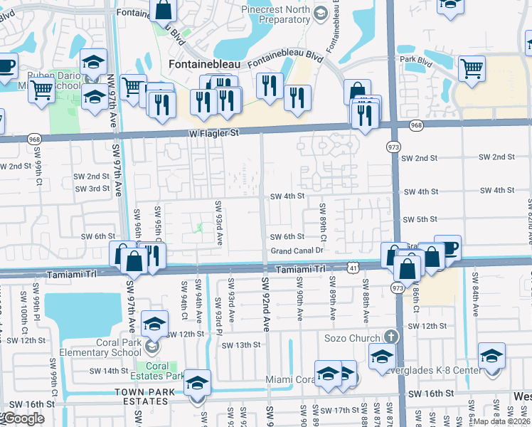 map of restaurants, bars, coffee shops, grocery stores, and more near 9207 Southwest 4th Terrace in Miami