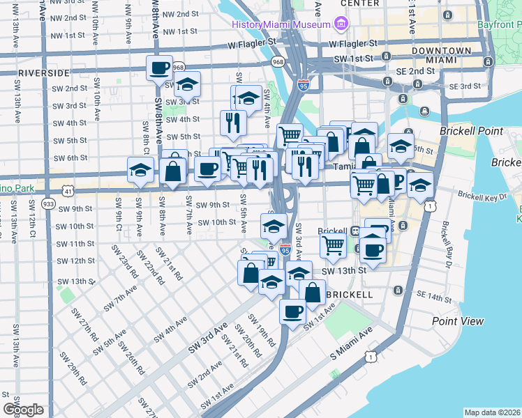 map of restaurants, bars, coffee shops, grocery stores, and more near 428 Southwest 9th Street in Miami