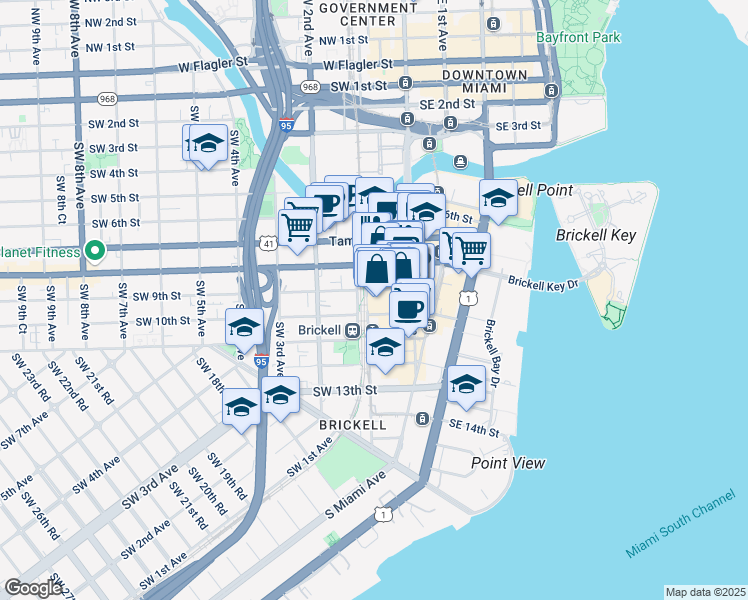 map of restaurants, bars, coffee shops, grocery stores, and more near 999 Southwest 1st Avenue in Miami