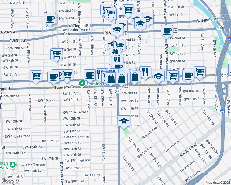 map of restaurants, bars, coffee shops, grocery stores, and more near in Miami